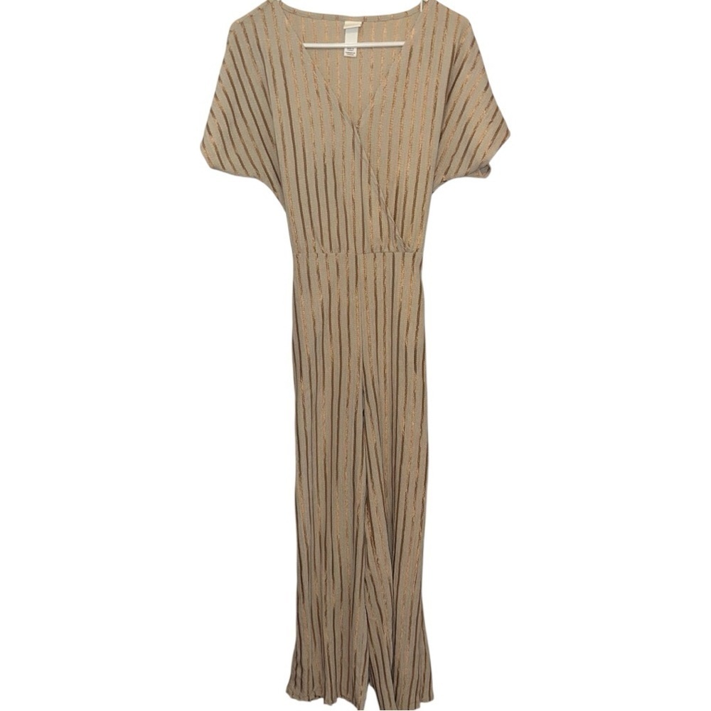 EUC H&M Tan and Gold Striped Jumpsuit
